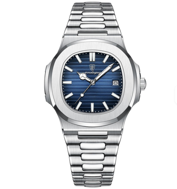 Men's Luxury Brand Square Case Stainless Steel Back Calendar Luminous Dial Waterproof 613 POEDAGAR Watch for Men