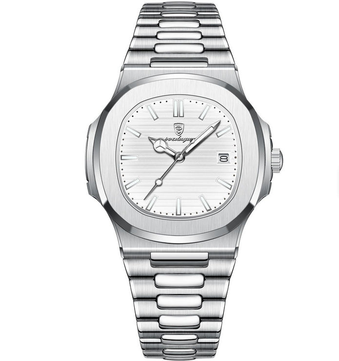 Men's Luxury Brand Square Case Stainless Steel Back Calendar Luminous Dial Waterproof 613 POEDAGAR Watch for Men