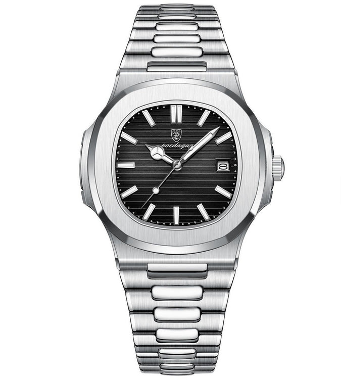 Men's Luxury Brand Square Case Stainless Steel Back Calendar Luminous Dial Waterproof 613 POEDAGAR Watch for Men