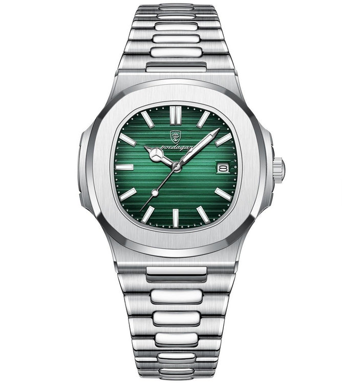 Men's Luxury Brand Square Case Stainless Steel Back Calendar Luminous Dial Waterproof 613 POEDAGAR Watch for Men