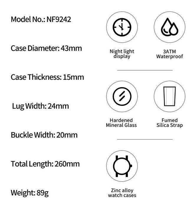 NAVIFORCE 9242 Sport Digital Watches Manufacturers Square LED Display Reloj with Silicone Band（副本）