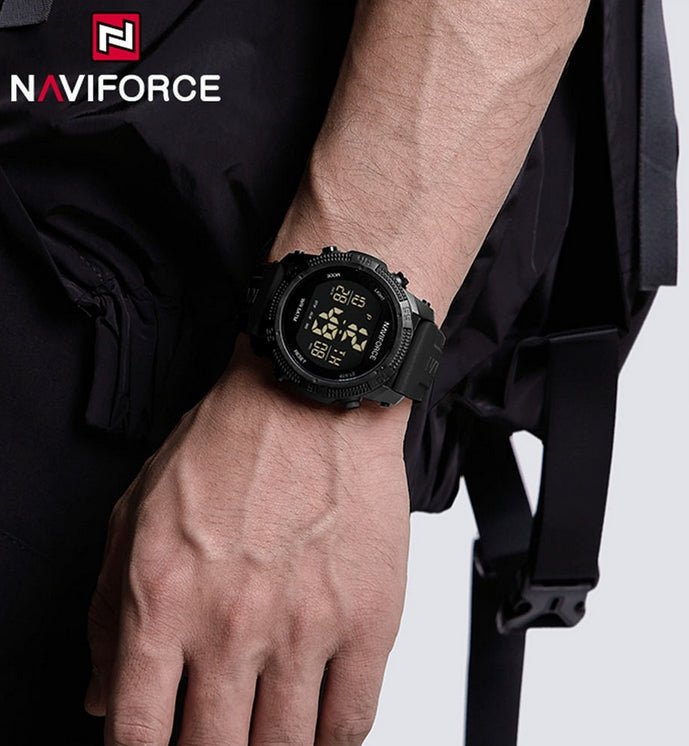 NAVIFORCE 7104 Digital Watch Silicone Strap Acrylic Case Sport Water Resistant Luminous Watch for Men with Alarm Feature